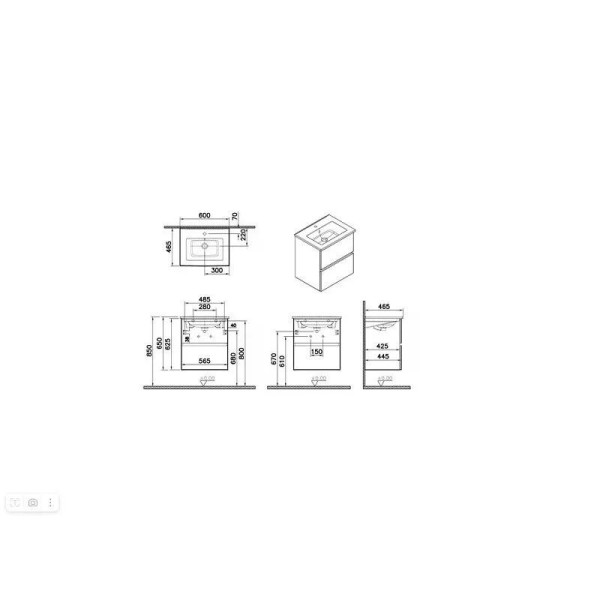 Тумба подвесная Vitra Mia Plus Square с 2 ящиками с раковиной 60 см цвет белый глянец (69730)