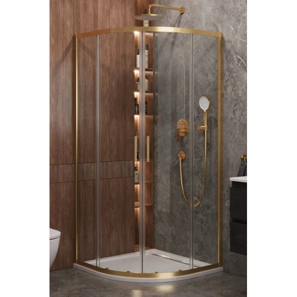 Душевой уголок Cezares Molveno 90x90x195 стекло прозрачное, профиль брашированное золото (MOLVENO-R-2-90-C-BORO-IV)