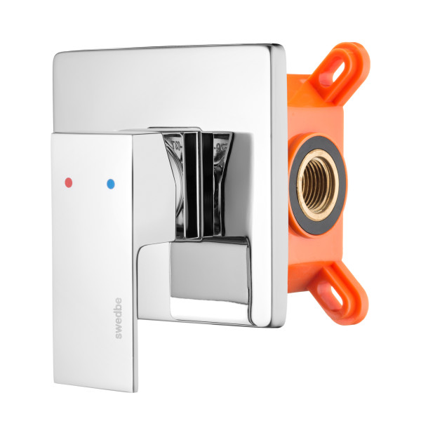 Смеситель для душа встраиваемый Swedbe Platta подключение на 1 выход в монтажном боксе хром (5522)