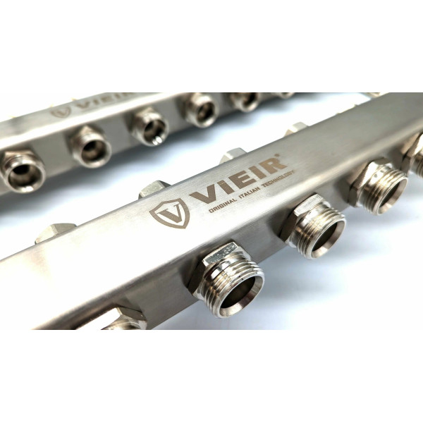 Коллекторная группа 4 отвода 1"*3/4"(18) ЕК с настроечными клапанами Vieir (с тройниками, нерж.ст) (VR115-04A) Коллекторная группа 4 отвода 1"*3/4"(18) ЕК с настроечными клапанами Vieir (с тройниками, нерж.ст) (VR115-04A)