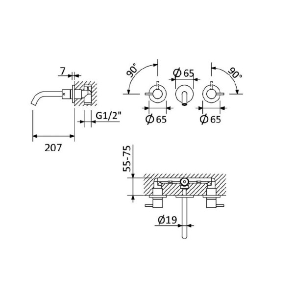Смеситель для раковины встраиваемый Cezares Leaf sunrise (LEAF-BLI3L-20-L-SR)