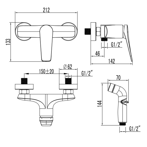 Смеситель для биде Lemark Bronx черный с гигиеническим душем (LM3718BL)