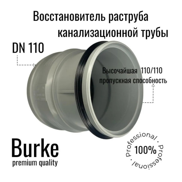 Переход Burke 110 с гл.конца на раструб PP с увеличенным внутренним проходом серый (110110G)