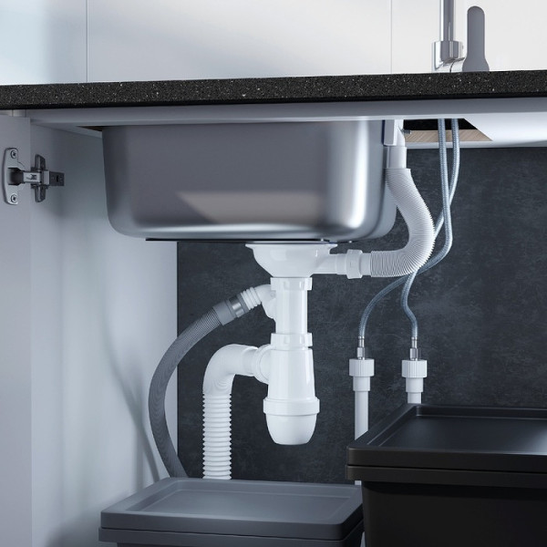 Сифон для мойки Iddis с выпуском 3 1/2" с переливом и отводом Kitchen Line (S11UPS0i84)