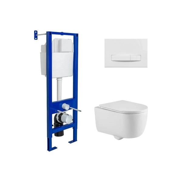 Комплект инсталляция с унитазом Berges Atom Line 410 кнопка белая, унитаз Tornas, сиденье с soft-close (043328)