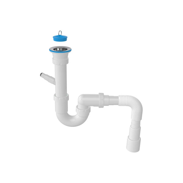 Сифон 40 мм. трубный Nova с выпуском 1 1/2"х70 мм., с 1-им отводом и гибкой трубой 1 1/2"х40/50 (1122)