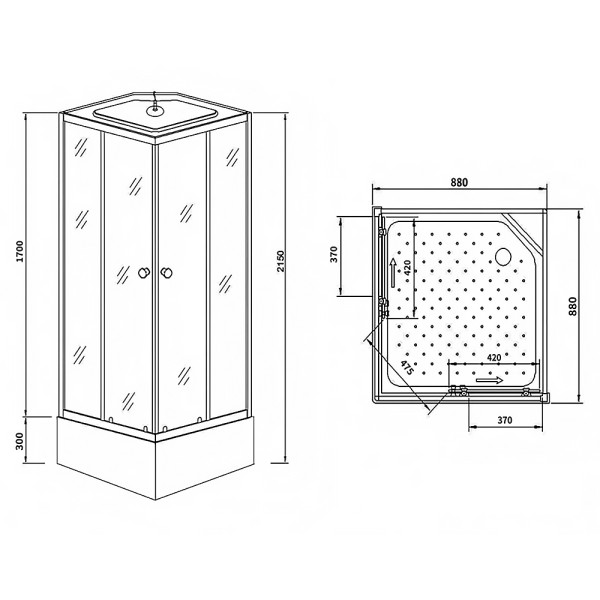 Душевая кабина Loranto 88x88x215 стекло матовое, профиль хром матовый (CS-990ETM/W-90)