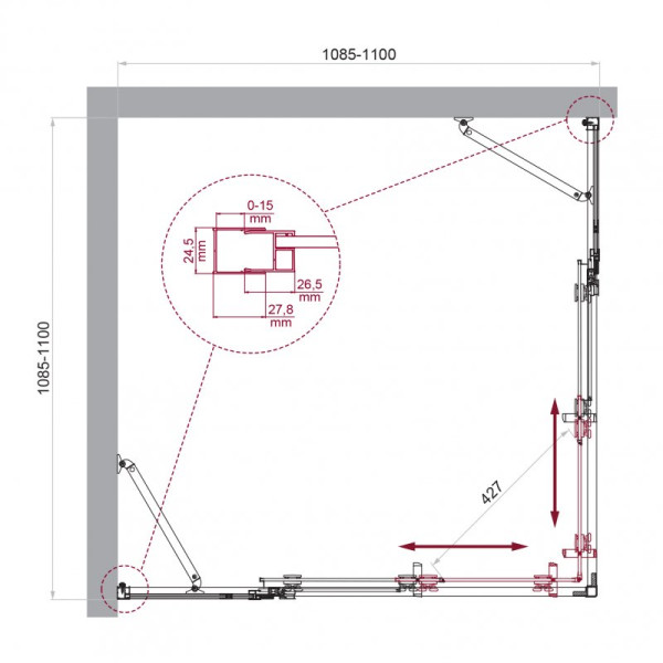 Душевой уголок BelBagno Luce 110x110x195 стекло прозрачное, профиль хром (LUCE-A-22-80+30-C-Cr)