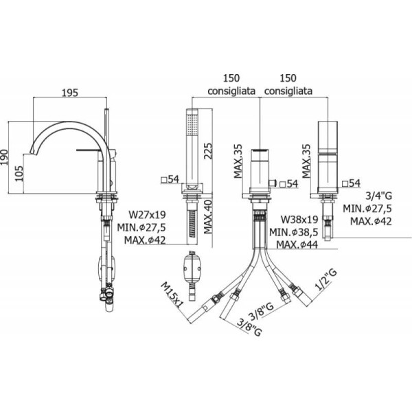 Смеситель на борт ванны Paffoni Tango хром (TA040CR) Смеситель на борт ванны Paffoni Tango хром (TA040CR)