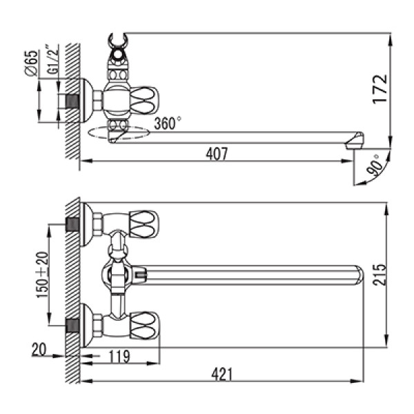 Смеситель для ванны и душа Iddis Classic Plus (CLPSBL2i10)