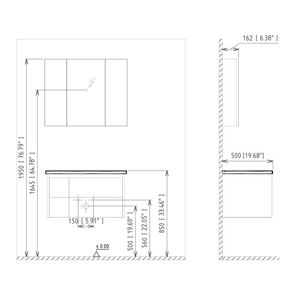 Тумба подвесная Orka Likya 800x500x460 с раковиной антрацит матовый (5002491)