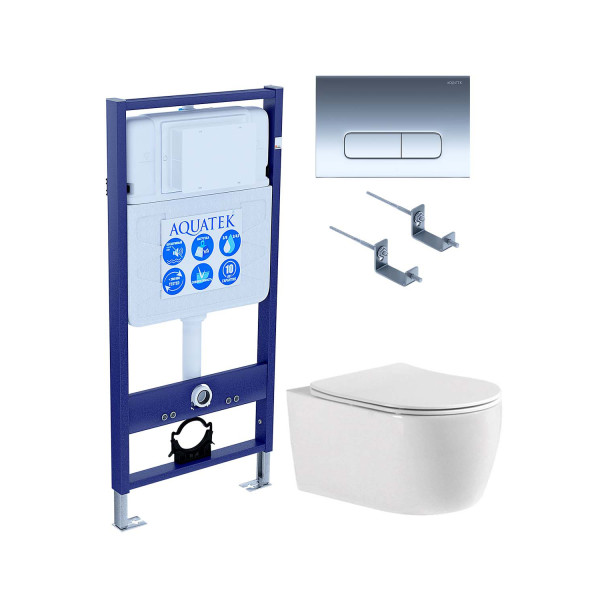 Комплект инсталляция с унитазом Aquatek Европа с клавишей смыва хром глянцевый (SET AQUATEK ЕВРОПА cmp016)