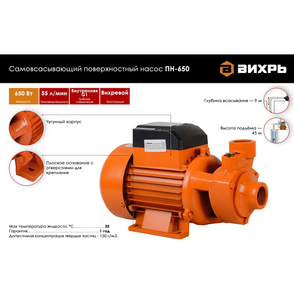 Насос поверхностный Вихрь ПН-650 (68/4/5)