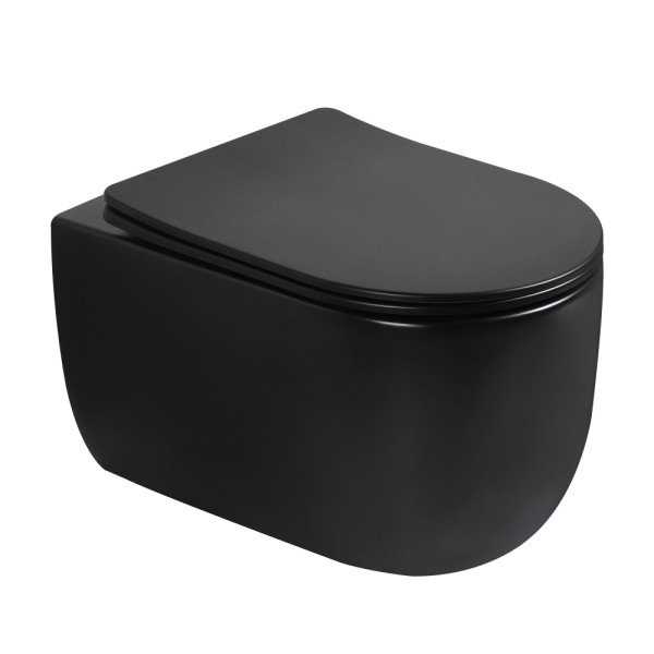 Унитаз подвесной Abber Bequem безободковый, смыв торнадо черный матовый (AC1104TMB)