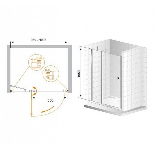 Душевая дверь Cezares Elena 100х195 стекло прозрачное (ELENA-B-12-100-C-Cr)