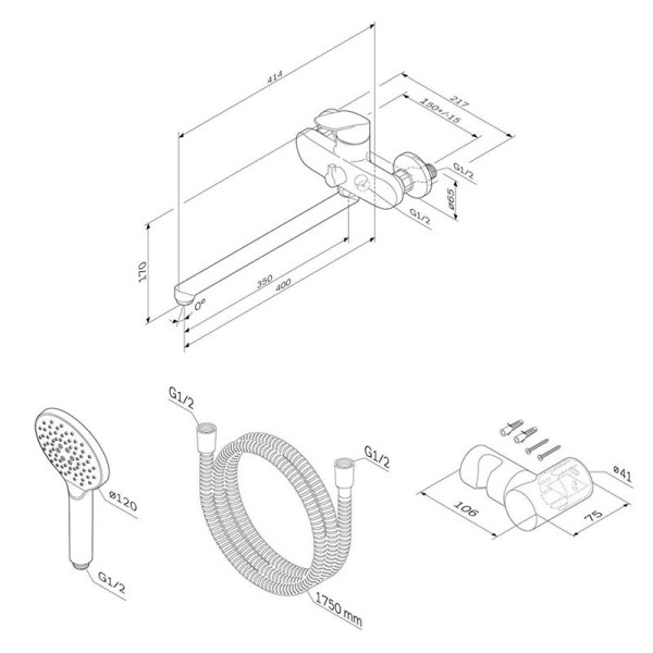 Смеситель для ванны и душа AM.PM Like с душевым набором (F8095000) Смеситель для ванны и душа AM.PM Like с душевым набором (F8095000)