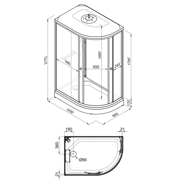 Душевая кабинаTriton Коралл 120x80 левосторонняя стекло прозрачное квадраты, профиль белый (DK383)