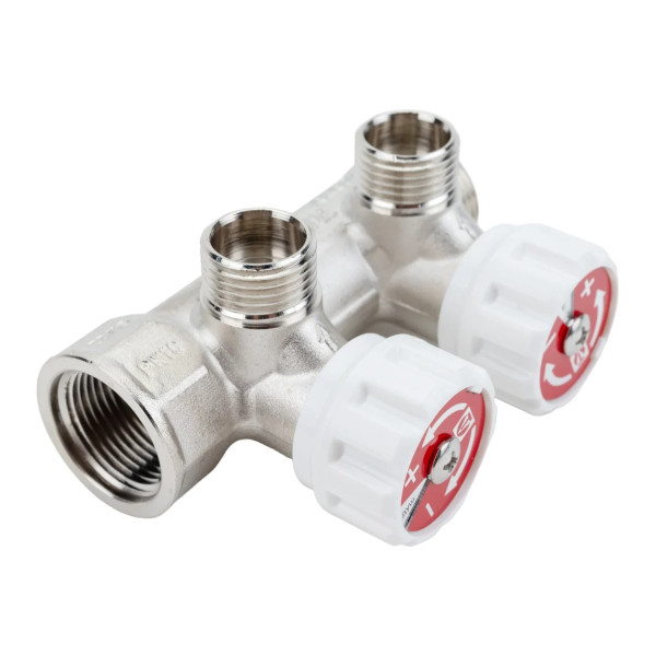 Коллектор 2 отв. регулируемый 3/4"*1/2"Н Valtec (никель, белые ручки) (VTc.570.N.0502) Коллектор 2 отв. регулируемый 3/4"*1/2"Н Valtec (никель, белые ручки) (VTc.570.N.0502)