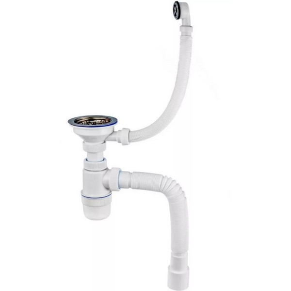 Сифон для мойки 3 1/2"х40 мм VIR Элит с круглым переливом, с гофр.трубой 40х40/50 ВИР ПЛАСТ (30986164)