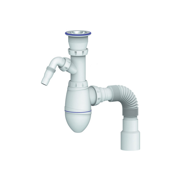 Сифон для раковины 1 1/2"x40 с прикрученным выпуском, под стиральную машину, гибкий отвод 40x40/50 Unicorn A320V Сифон для раковины 1 1/2"x40 с прикрученным выпуском, под стиральную машину, гибкий отвод 40x40/50 Unicorn A320V