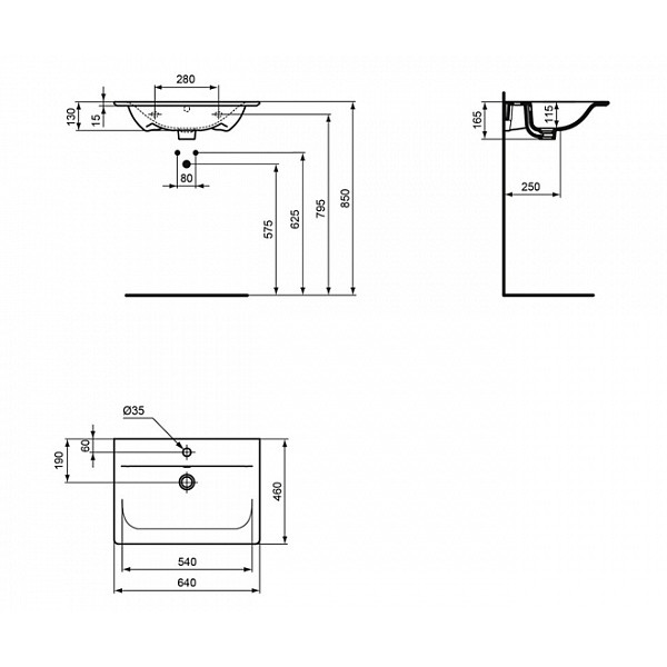 Раковина подвесная Ideal Standard Connect Air 640x460x165 (E028901)