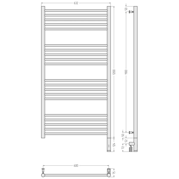 Полотенцесушитель электрический Сунержа Богема 3.0 прямая 1200x600 провод справа матовый чёрный (31-5805-1260)