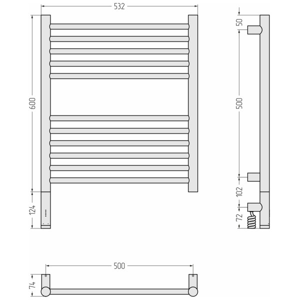Полотенцесушитель электрический Сунержа Богема 3.1 прямая 600x500 провод слева матовый белый (30-6004-6050)