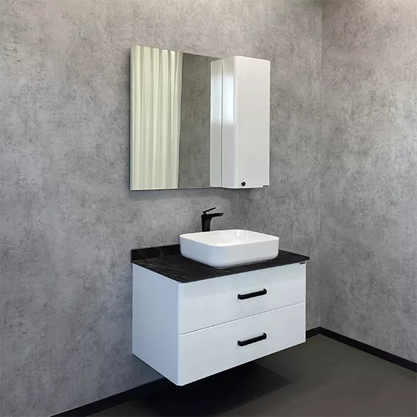 Тумба подвесная с раковиной Comforty Амстердам 950x500x645 белый глянцевый/калакатта Блэк (00-00014001)