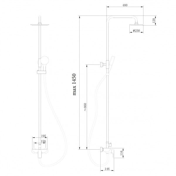Душевая система Abber Weiss Insel без излива, черная матовая (AF8020BL) Душевая система Abber Weiss Insel без излива, черная матовая (AF8020BL)