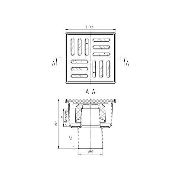 Трап вертикальный 50 мм. (100*100) АНИ нерегулируемый, с гидрозатвором (решетка пластик) АНИ пласт (TA5204) Трап вертикальный 50 мм. (100*100) АНИ нерегулируемый, с гидрозатвором (решетка пластик) АНИ пласт (TA5204)