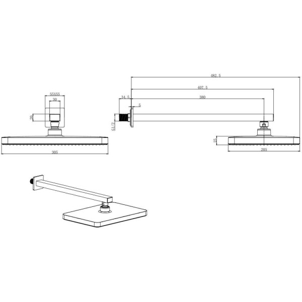 Верхний душ Aquatek 305х205 мм черный матовый (AQ2081MB)