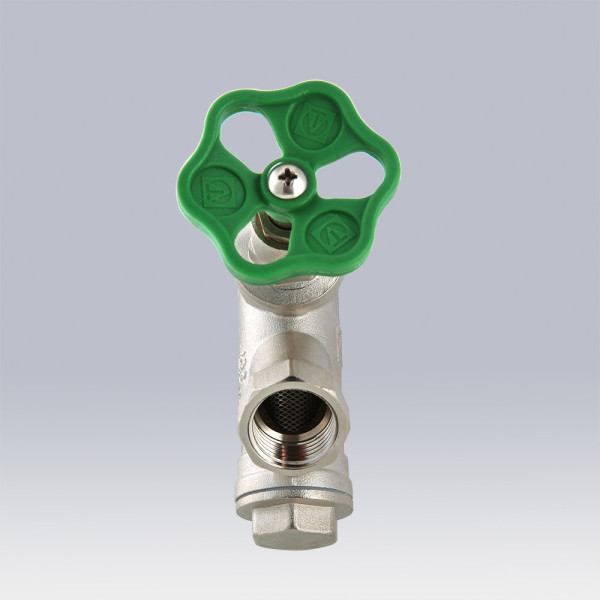 Задвижка вентильная 3/4" с косым фильтром Valtec (зеленая рукоятка) VT.053.N.05