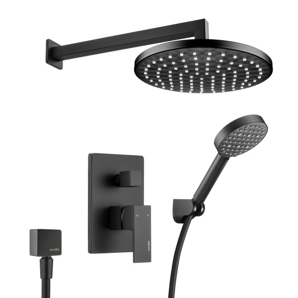 Смеситель для душа Swedbe Platta встраиваемый с верхним душем черный (5554B)
