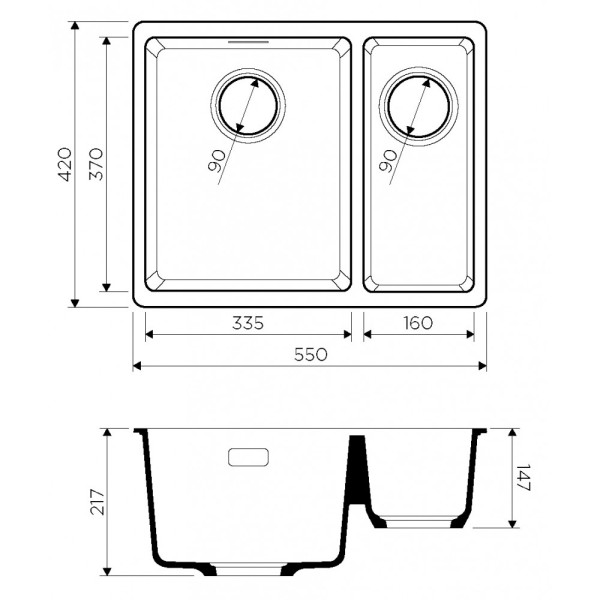 Мойки врезные Omoikiri Kata 55-2-U-ES 42x55 artgranit/espresso (4997500)