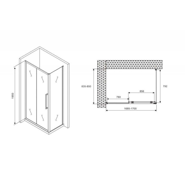 Душевой уголок Abber Schwarzer Diamant 85x170 стекло прозрачное, профиль черный (AG30170BH-S85B)