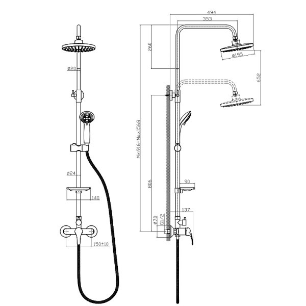 Душевая система Rossinka B хром (A35-45)