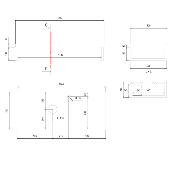 Консоль под раковину Orka Kestel 1200x500x210 орех (3001042)