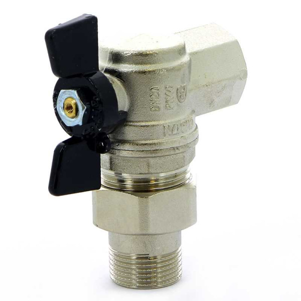 Кран Bugatti угловой 3/4" шаровый со сгоном Oregon 594 (черная бабочка) (05940005)