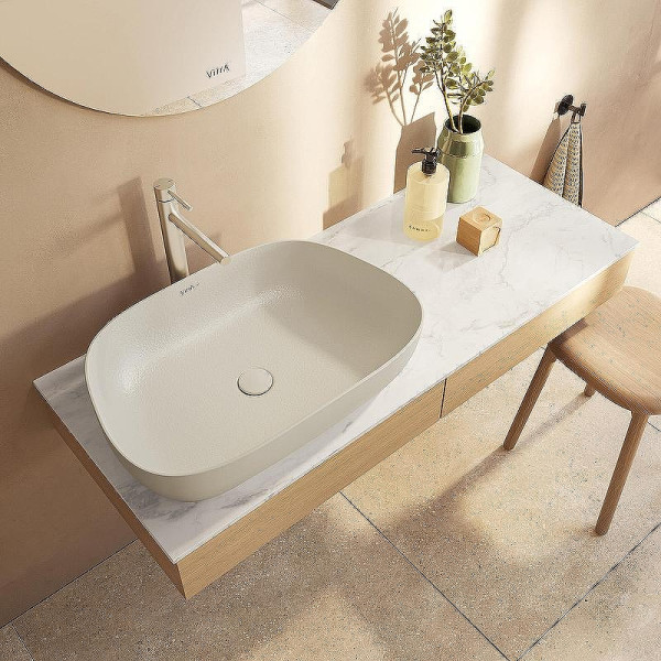 Раковина накладная Vitra Outline Recycled 63x42 без перелива матовый тауп (7993B066-0016)