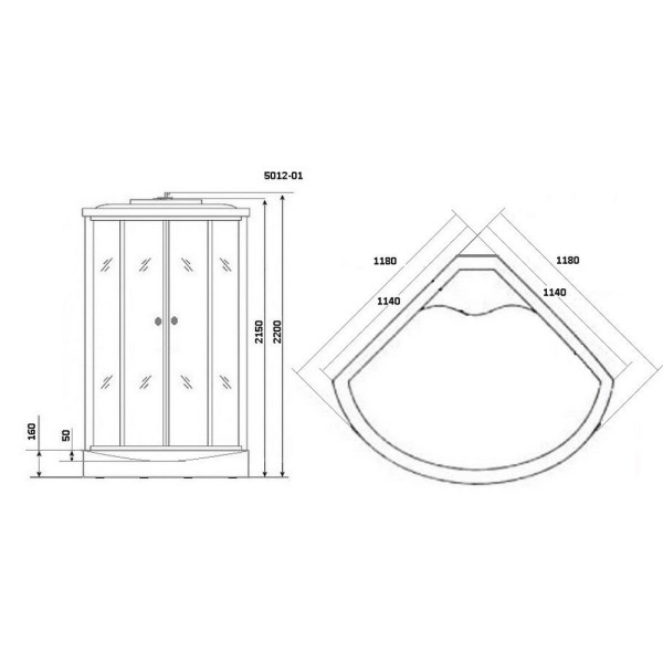 Душевая кабина с гидромассажем 120x120 стекло тонированное, профиль хром матовый (NG-5012-01)