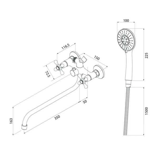 Смеситель для ванны и душа Milardo Duplex с душевым комплектом, хром (DUPSB02M10)