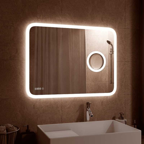 Зеркало с подсветкой Континент Bliss Led 900*700 с с увеличительным зеркалом, часами (ЗЛП767) Зеркало с подсветкой Континент Bliss Led 900*700 с с увеличительным зеркалом, часами (ЗЛП767)