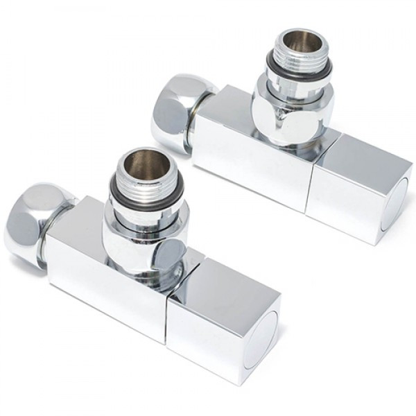 Вентиль угловой для полотенцесушителя INDIGO 3/4"*1/2" в/н квадратный, хром, пара