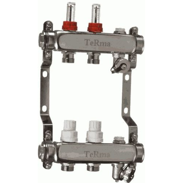 Коллекторная группа 2 отвода 1"*3/4"(18)EK с расходомерами TeRma (нерж.ст) (14102)