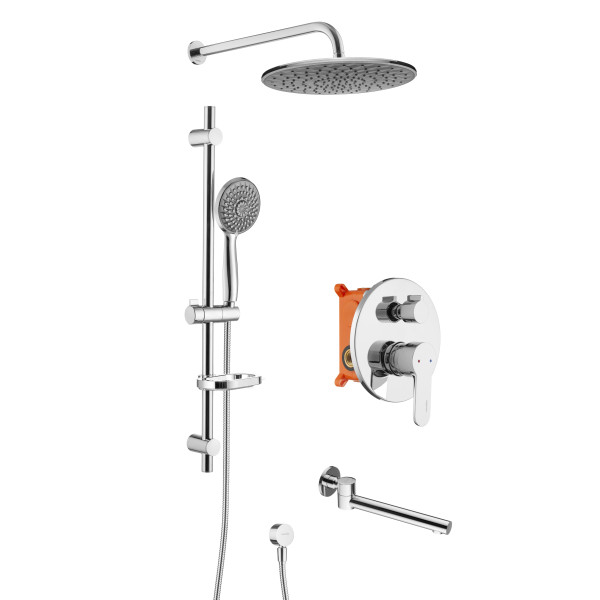 Смеситель для душа встраиваемый Swedbe Platta (с монтажным боксом), верхним душем и повортным изливом хром, серый (5542G1)