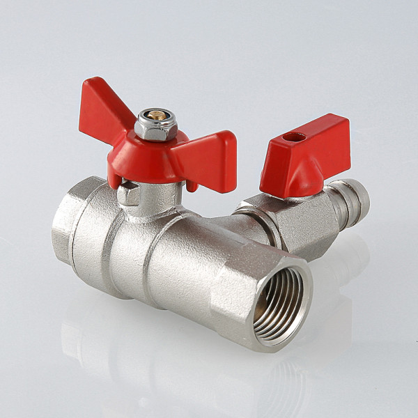 Кран 1/2" ВВ шаровый с обратным клапаном и сливным краном Valtec (красная бабочка) VT.248.N.04 Кран 1/2" ВВ шаровый с обратным клапаном и сливным краном Valtec (красная бабочка) VT.248.N.04