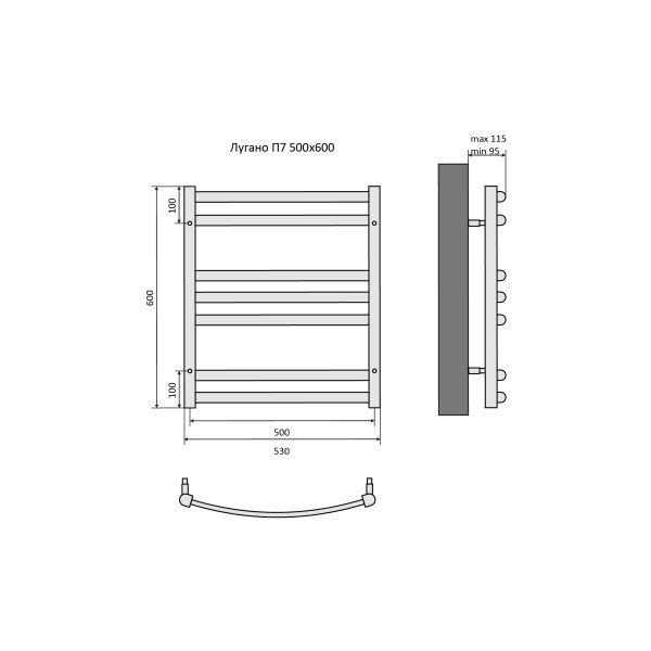Полотенцесушитель водяной Aquatek Лугано 50х60 П7 черный муар (AQ DOC0760BL)