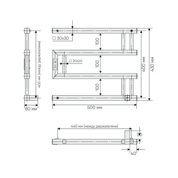 Полотенцесушитель электрический Indigo Muza 400x500 таймер, скрыт.провод справа, Graphite Metallic (DGM40-50GFMRt)