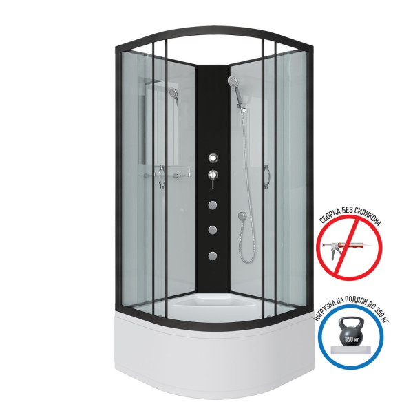 Душевая кабина с гидромассажем Classic 90x90 стекло прозрачное, профиль черный (NG-6708-14BKG)