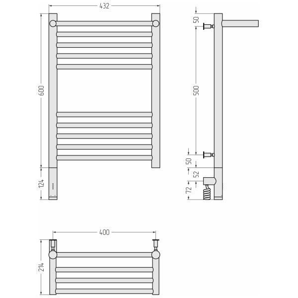 Полотенцесушитель электрический Сунержа Богема 3.0 600x400 с полочкой провод слева матовый чёрный (31-5806-6040)